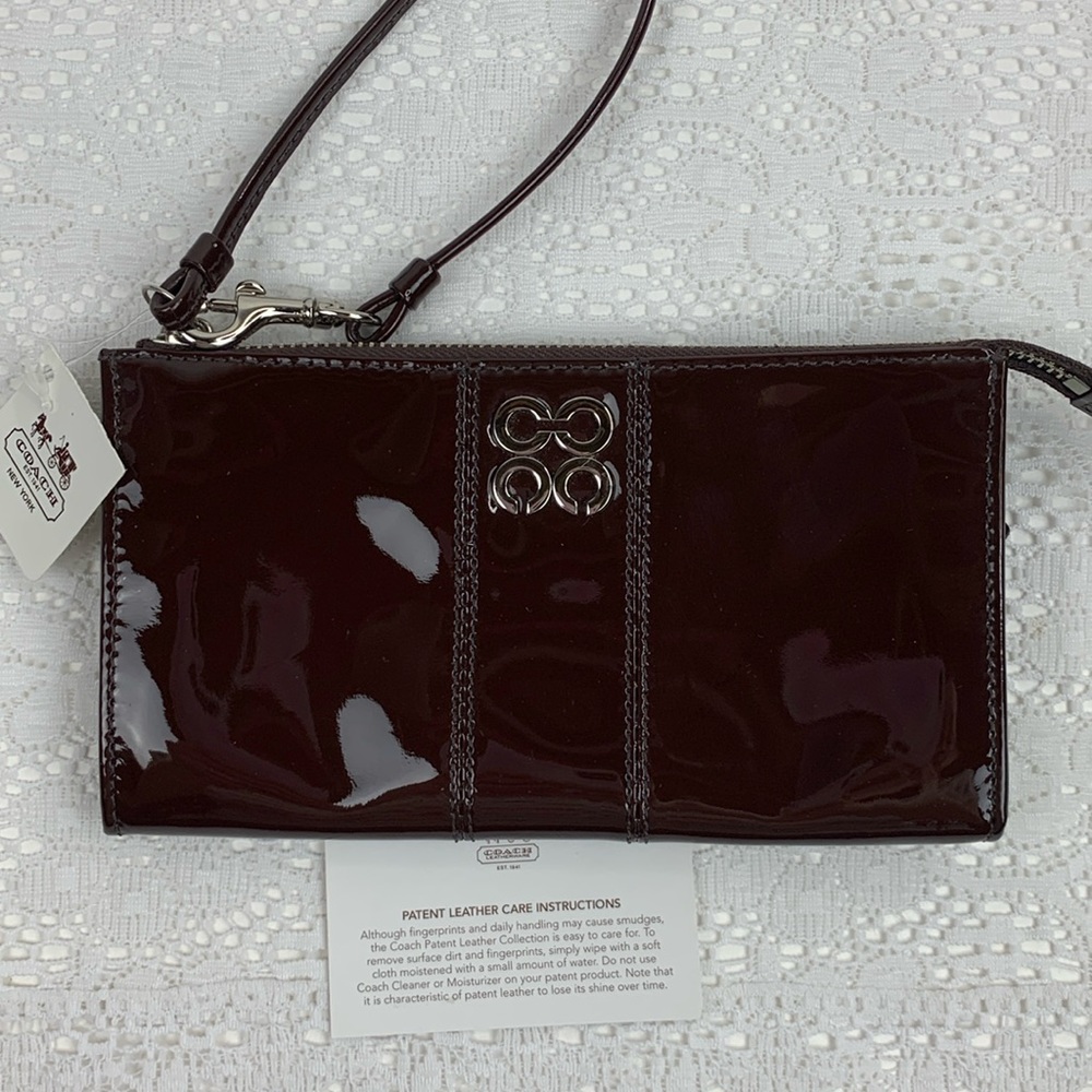 Coach Opt art brown patent leather wallet wristlet Shiny Pockets New